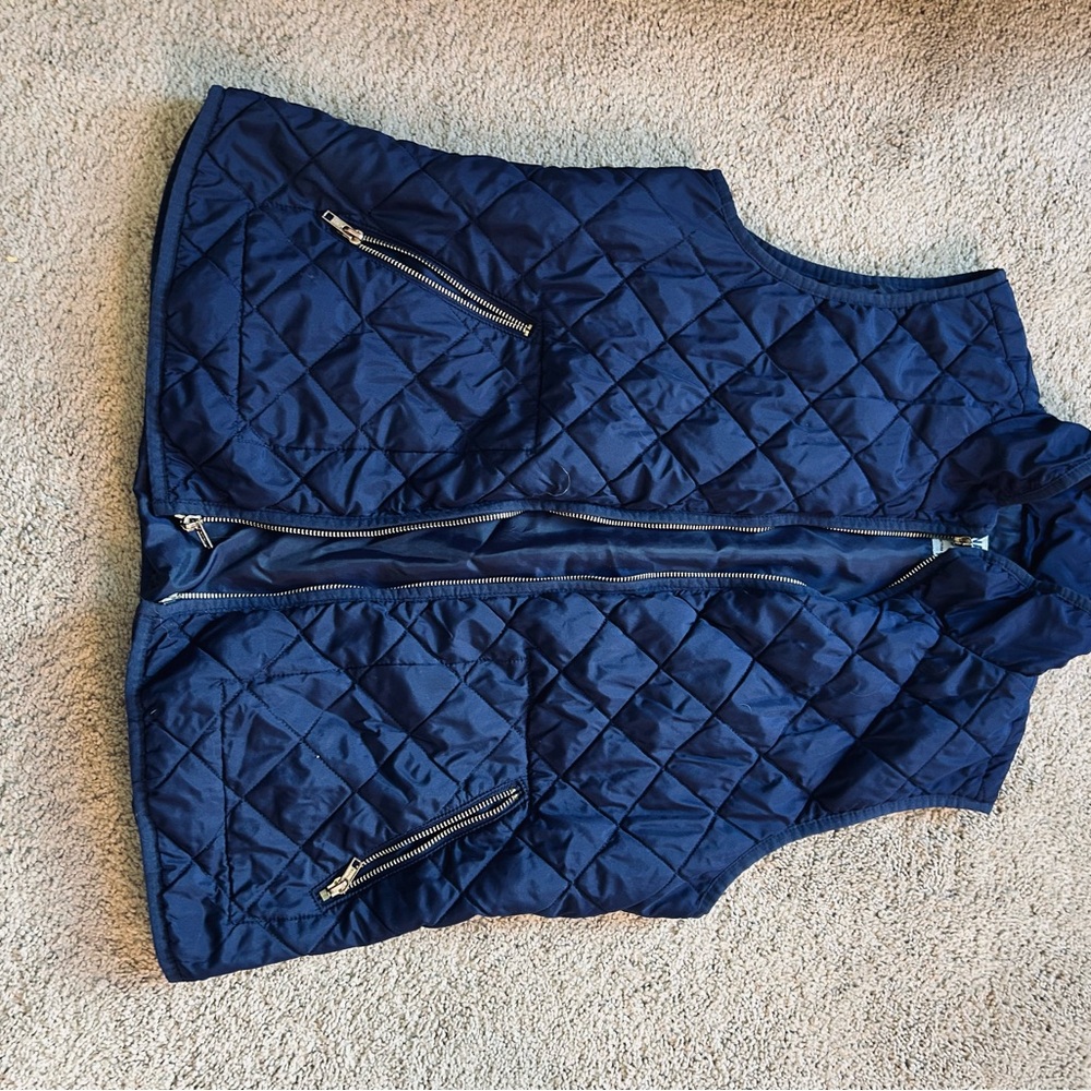 Old Navy Quilted Dark Blue Vest with Gold Zipper